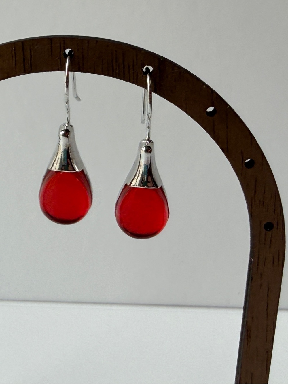 Vibrant Red Teardrop Fishhook Earrings